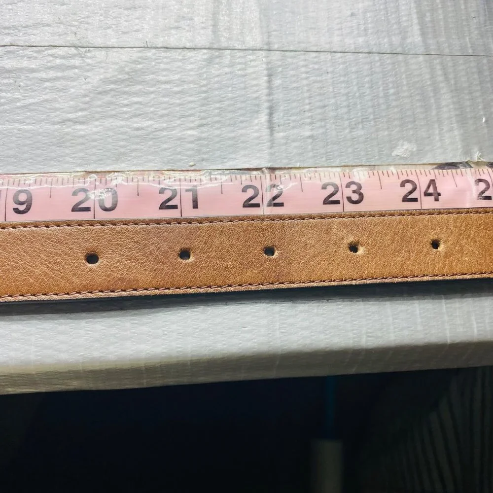 Vintage‎ 1” Thin Genuine Leather Belt Kids S/M Rich Brown Gold Buckle 20